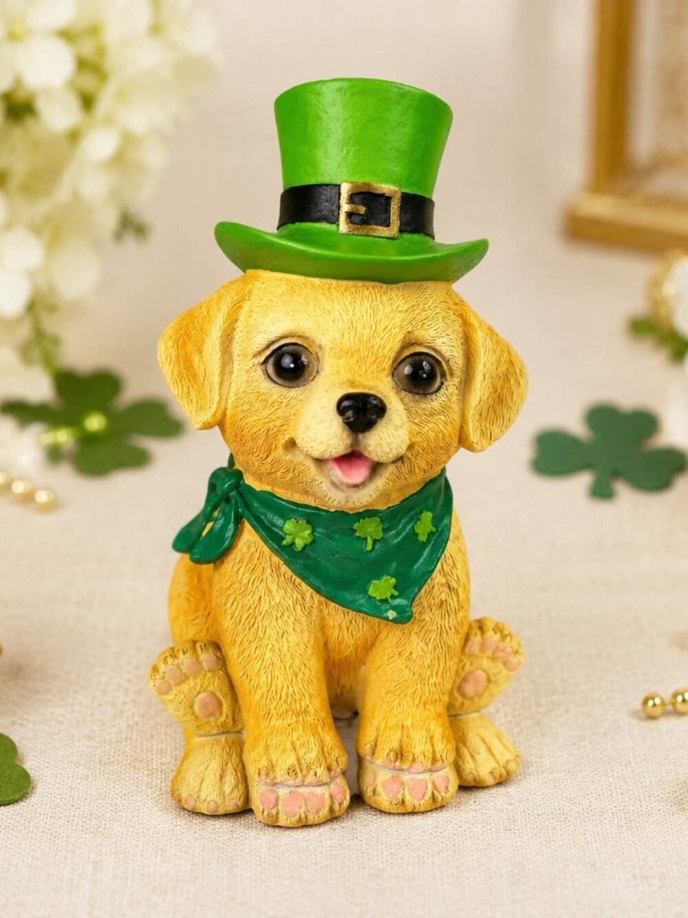 St Patrick’s Day Puppy Figurine Leprechaun Hat Shamrock 9 Inch NWT - Picture 4 of 5